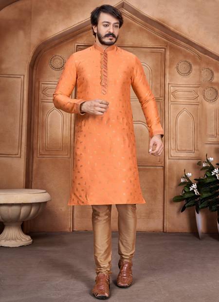 Orange Colour Outluk Vol 22 New Fancy Designer Party And Function Wear Traditional Jacquard Silk Kurta Churidar Pajama Redymade Latest Collection 22007